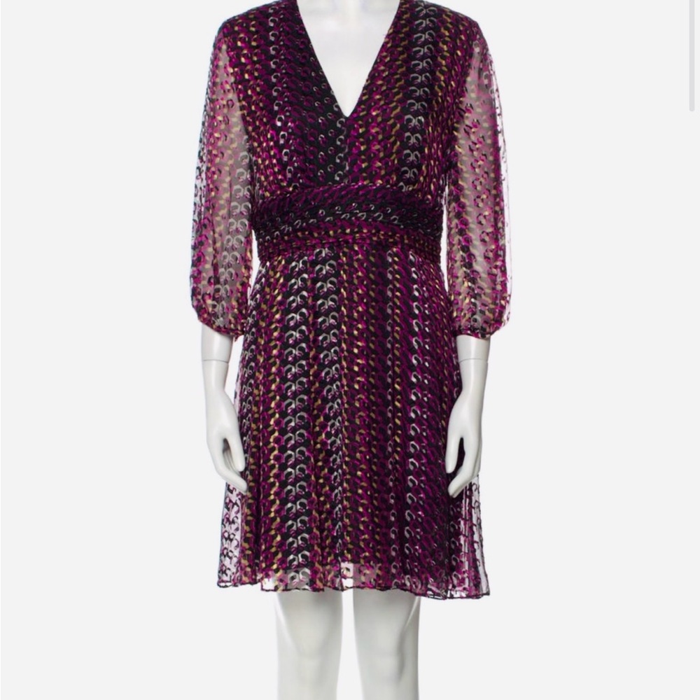 Diane Von Furstenberg Multicolor Printed 3/4 Length Sleeve Dress, SZ: 10 NWWT